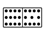 An illustration of a domino with 12 spots & 11 spots. Spots are also known as pips. A set of dominoes, also known as deck or pack, is used to play a game.