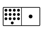 An illustration of a domino with 13 spots & 1 spot. Spots are also known as pips. A set of dominoes, also known as deck or pack, is used to play a game.