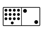 An illustration of a domino with 13 spots & 2 spots. Spots are also known as pips. A set of dominoes, also known as deck or pack, is used to play a game.