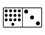 An illustration of a domino with 13 spots & 3 spots. Spots are also known as pips. A set of dominoes, also known as deck or pack, is used to play a game.