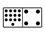 An illustration of a domino with 13 spots & 4 spots. Spots are also known as pips. A set of dominoes, also known as deck or pack, is used to play a game.