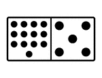 An illustration of a domino with 13 spots & 5 spots. Spots are also known as pips. A set of dominoes, also known as deck or pack, is used to play a game.