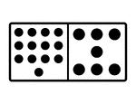 An illustration of a domino with 13 spots & 7 spots. Spots are also known as pips. A set of dominoes, also known as deck or pack, is used to play a game.