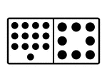 An illustration of a domino with 13 spots & 8 spots. Spots are also known as pips. A set of dominoes, also known as deck or pack, is used to play a game.