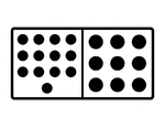 An illustration of a domino with 13 spots & 9 spots. Spots are also known as pips. A set of dominoes, also known as deck or pack, is used to play a game.