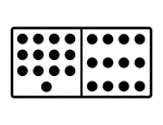 An illustration of a domino with 13 spots & 12 spots. Spots are also known as pips. A set of dominoes, also known as deck or pack, is used to play a game.