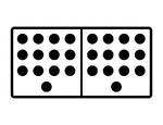 An illustration of a domino with 13 spots & 13 spots. Spots are also known as pips. A set of dominoes, also known as deck or pack, is used to play a game.