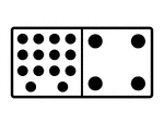 An illustration of a domino with 14 spots & 4 spots. Spots are also known as pips. A set of dominoes, also known as deck or pack, is used to play a game.
