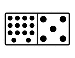 An illustration of a domino with 14 spots & 5 spots. Spots are also known as pips. A set of dominoes, also known as deck or pack, is used to play a game.