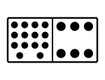 An illustration of a domino with 14 spots & 6 spots. Spots are also known as pips. A set of dominoes, also known as deck or pack, is used to play a game.