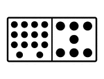 An illustration of a domino with 14 spots & 7 spots. Spots are also known as pips. A set of dominoes, also known as deck or pack, is used to play a game.