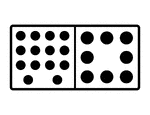 An illustration of a domino with 14 spots & 8 spots. Spots are also known as pips. A set of dominoes, also known as deck or pack, is used to play a game.