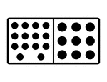 An illustration of a domino with 14 spots & 9 spots. Spots are also known as pips. A set of dominoes, also known as deck or pack, is used to play a game.