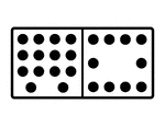 An illustration of a domino with 14 spots & 10 spots. Spots are also known as pips. A set of dominoes, also known as deck or pack, is used to play a game.