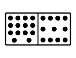 An illustration of a domino with 14 spots & 11 spots. Spots are also known as pips. A set of dominoes, also known as deck or pack, is used to play a game.