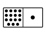 An illustration of a domino with 15 spots & 1 spot. Spots are also known as pips. A set of dominoes, also known as deck or pack, is used to play a game.