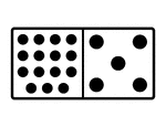 An illustration of a domino with 15 spots & 5 spots. Spots are also known as pips. A set of dominoes, also known as deck or pack, is used to play a game.