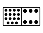 An illustration of a domino with 15 spots & 6 spots. Spots are also known as pips. A set of dominoes, also known as deck or pack, is used to play a game.