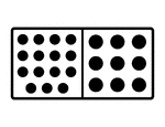 An illustration of a domino with 15 spots & 9 spots. Spots are also known as pips. A set of dominoes, also known as deck or pack, is used to play a game.