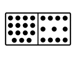 An illustration of a domino with 15 spots & 11 spots. Spots are also known as pips. A set of dominoes, also known as deck or pack, is used to play a game.