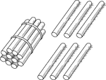An illustration of a bundle of 16 sticks bundled in tens that can be used when teaching counting, grouping, and place value.