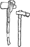 Stone and horn ax and hammer. A Neolithic age implement. Not drawn to scale.