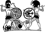 Combat between Menclaus and Hector, Aryan Speaking people. Greek writing was just beginning therefore this is probably the earliest known vase bearing a Greek inscription.