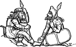 Two Scythians are kneeling and resting. This is one of the few existing representations of the ancient Scythians. Found on a Greek Electrum Vase.