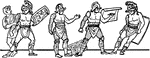 Four Roman Gladiators with Armor.