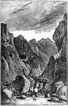 French Campaign in the Tyrol.Caption below illustration: "Thousands of my Comrades in arms were crushed, buried and overwhelmed by an incredible heap of broken rocks, stones, and trees, hurled down upon us from the top of the mountains."