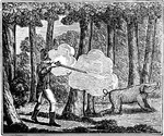 Singular warfare of the American Indians. Caption below illustration: "I no longer hesitated; I took my aim; discharged ,y piece; and the animal was instantly stretched before me with a groan, which I conceived to be that of a human creature. I went up to it, and judge my astonishment when I found I had killed an Indian."