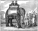 Severe justice of Jehangire, emperor of the Moguls. Caption below illustration: "The Emperor commanded him to be bound. The parents were mounted on the elephant, and he ordered the driver to tread the unfortunate young man to death."