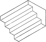 Illustration of stairs; 3-dimensional view of 4 steps. The staircase can be created by combining/stacking various sizes of rectangular solids.