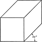 Illustration of an oblique view of a rectangular solid/prism at 45&deg;.