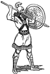 An Assyrian spearman with shield and spear.