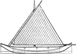 This illustration displays a plan view of the proa. A proa is a type of sailing vessel with multi hulls.