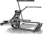 A machine for cutting down standing grain, usually worked by a pair of horses, the cutting machinery being driven by being connected with the wheels on which the machine is drawn over the field.