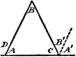 An illustration showing a triangle with interior angles A, B, C, and exterior angles D, and A' + B'.