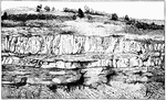 "Homestake open cut, sills in Cambrian, showing Algonkian schist below." -Walcott, 1901