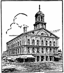 "Public building in Boston, Massachusetts built by Peter Faneuil in 1742 as a gift to the town." -Foster, 1921