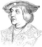 "Portrait of the Emperor Maximilian. From a drawing by D&uuml;rer in the Albertina Gallery in Vienna." -Heath, 1901