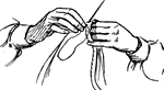 Hands sewing with thread and needle.