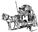 Horse-drawn coach with luggage.