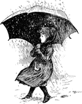 A girl walking in the rain, holding an umbrella.