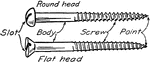 Round head and flat head screws compared.
