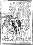 An engraving, The Annunciation, where the angel Gabriel tells Mary she would conceive the Son of God.