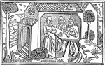 The engraved illustration of The Grief of Hannah, from the Cologne bible.