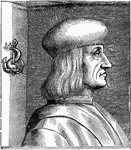 (1449-1515) An engraving print of Aldus Manutius, one of the first printers and founder of the Aldine Press.