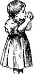 A child eating in a dress.