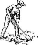 A man working, digging with a shovel.